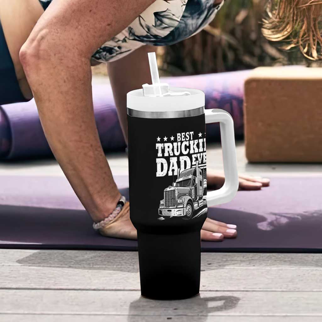 Best Truckin Dad Ever Tumbler With Handle Trucker Papa Fathers Day Gift