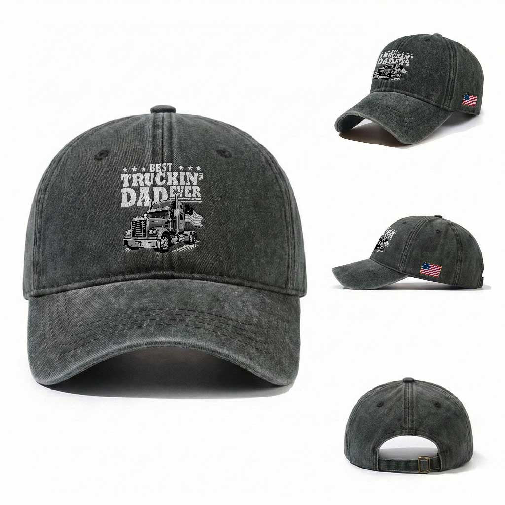 Best Truckin Dad Ever Washed Cotton Baseball Cap Trucker Papa Fathers Day Gift