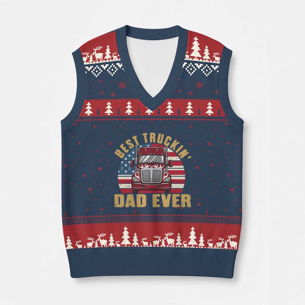 Best Truckin Dad Ever V-Neck Knit Sweater Vest Funny Driver Fathers Day Gift