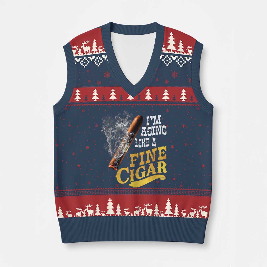 Cigar Lovers V-Neck Knit Sweater Vest I Am Aging Like A Fine Cigar