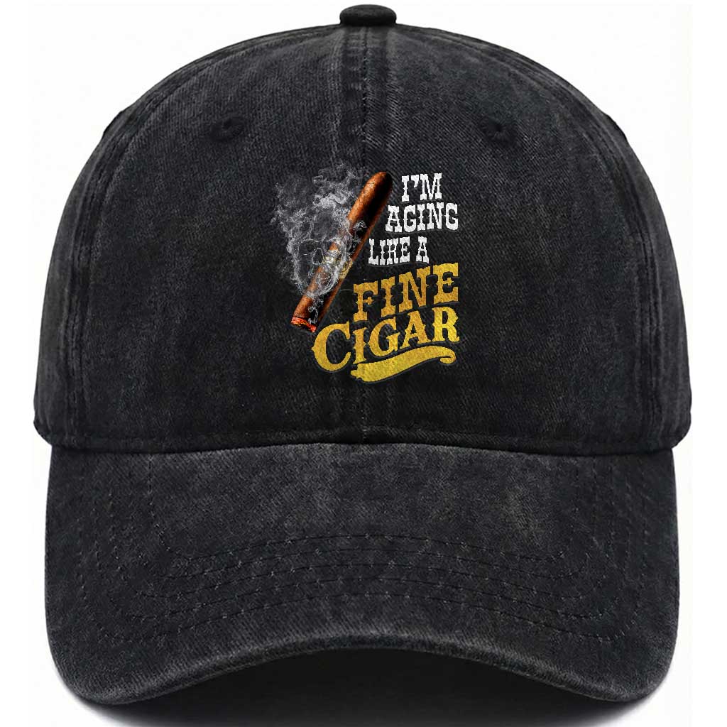 Cigar Lovers Washed Cotton Baseball Cap I Am Aging Like A Fine Cigar