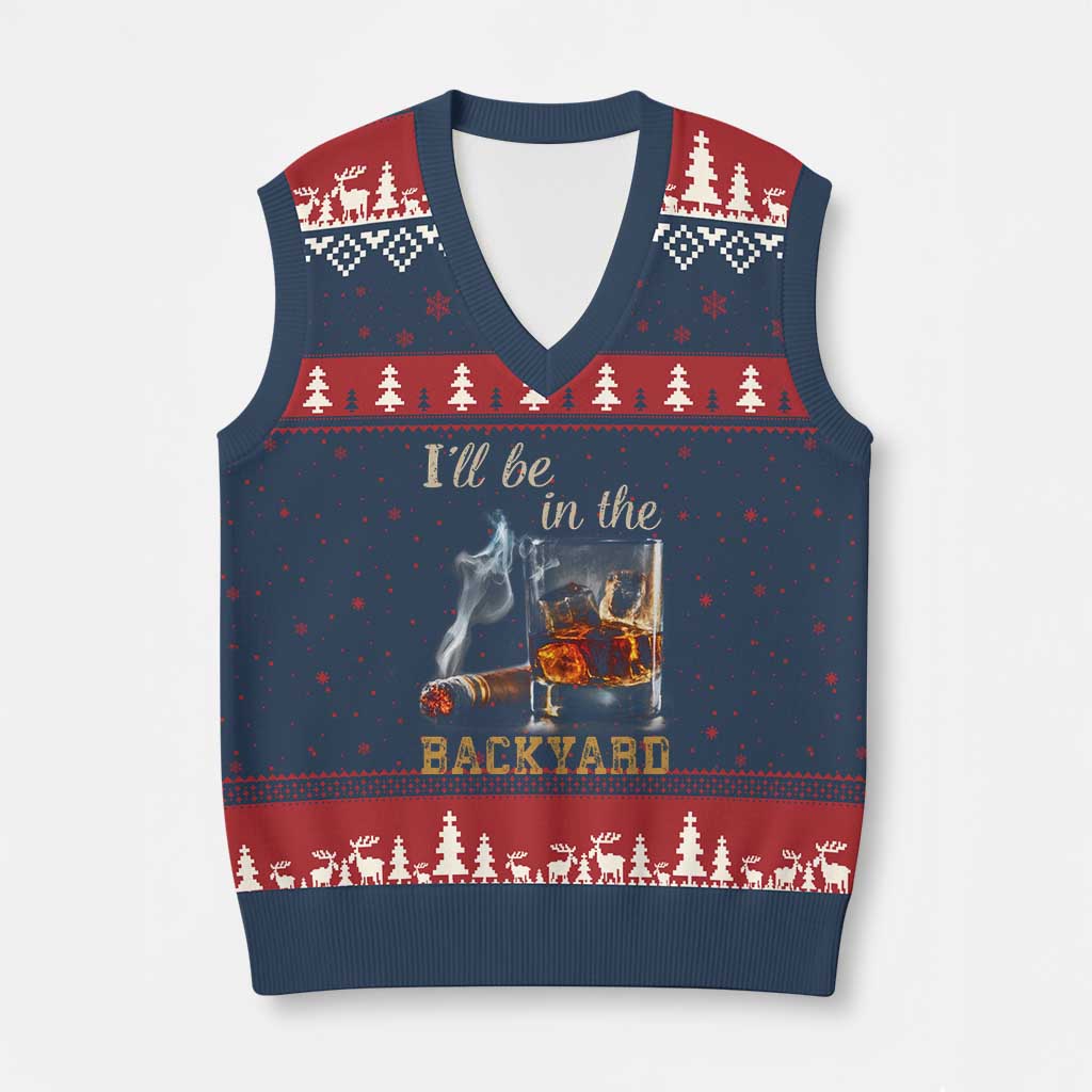 Cigar Bourbon Lovers V-Neck Knit Sweater Vest I Will Be In The Backyard