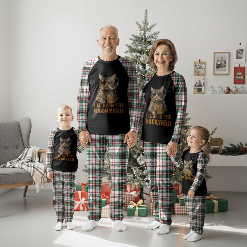 Funny Cat Bourbon Lover Plaid Pajama Set I Will Be In The Backyard Cigar Meme - Wonder Print Shop
