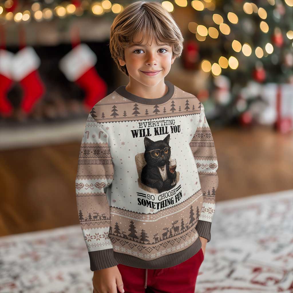 Funny Sarcastic Cat Ugly Christmas Sweater Everything Will Kill You So Choose Something Fun - Wonder Print Shop