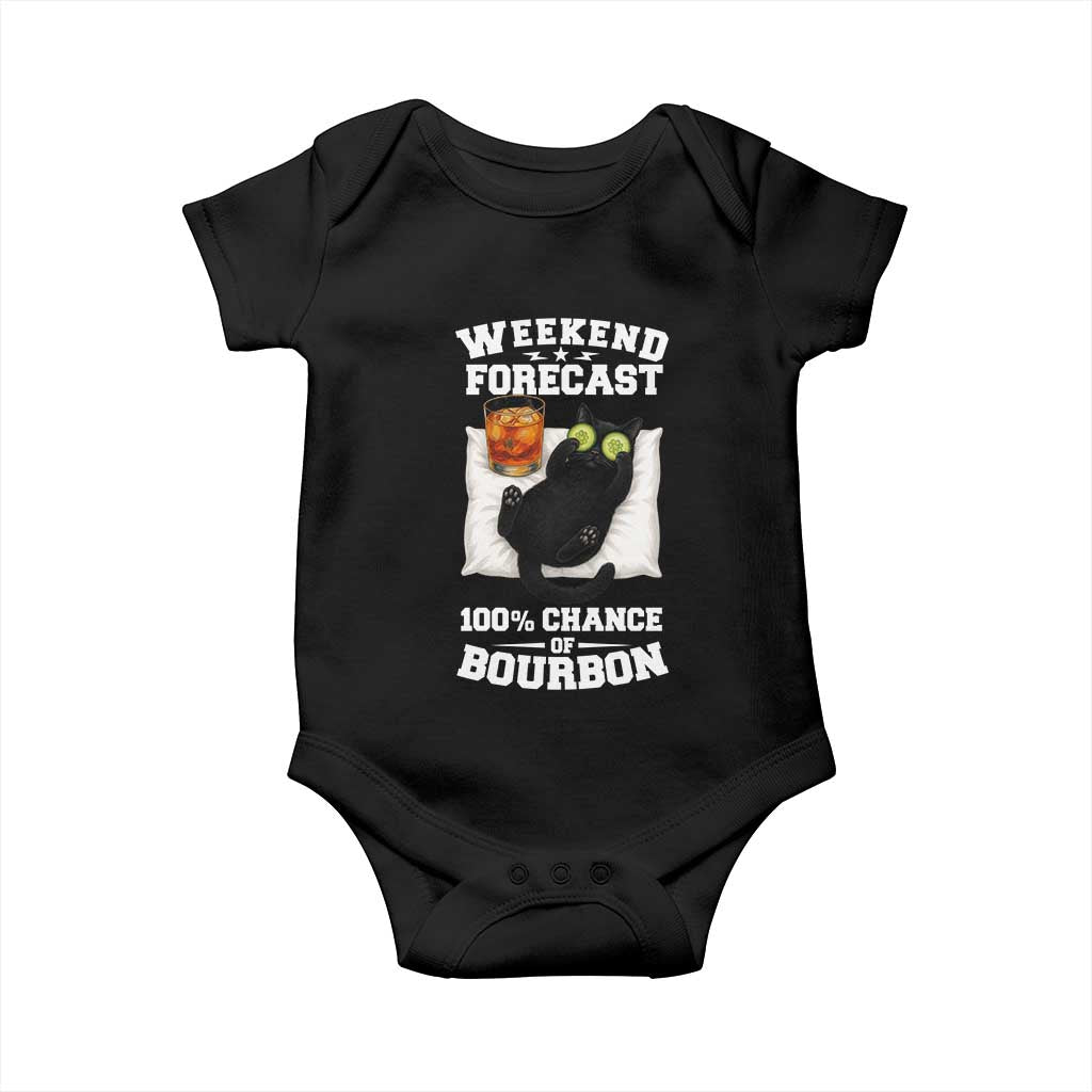 Funny Cat Drinking Baby Onesie Weekend Forecast 100% Chance Of Bourbon - Wonder Print Shop