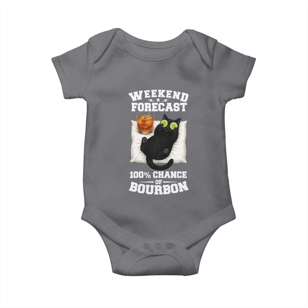 Funny Cat Drinking Baby Onesie Weekend Forecast 100% Chance Of Bourbon - Wonder Print Shop