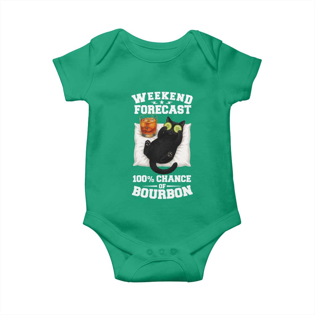 Funny Cat Drinking Baby Onesie Weekend Forecast 100% Chance Of Bourbon - Wonder Print Shop