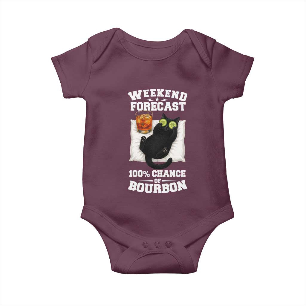Funny Cat Drinking Baby Onesie Weekend Forecast 100% Chance Of Bourbon - Wonder Print Shop