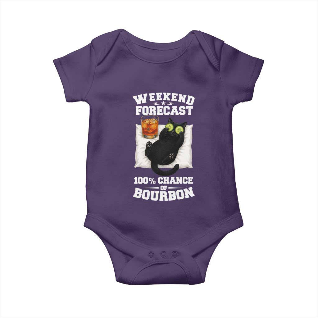 Funny Cat Drinking Baby Onesie Weekend Forecast 100% Chance Of Bourbon - Wonder Print Shop