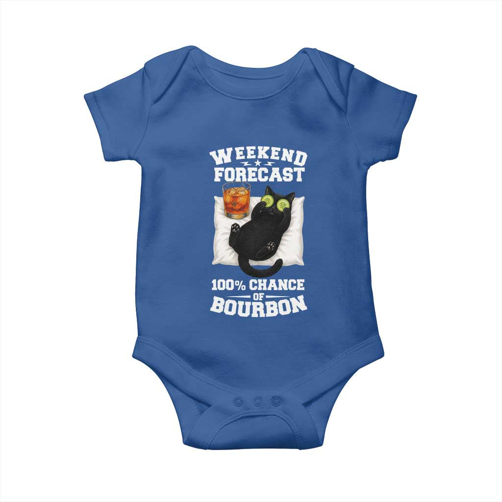 Funny Cat Drinking Baby Onesie Weekend Forecast 100% Chance Of Bourbon - Wonder Print Shop
