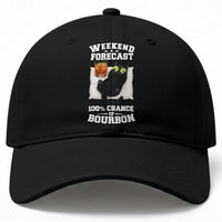 Funny Cat Drinking Baseball Cap Weekend Forecast 100% Chance Of Bourbon