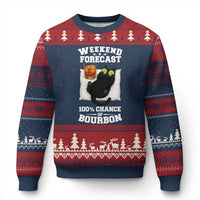 Funny Cat Drinking Ugly Christmas Sweater Weekend Forecast 100% Chance Of Bourbon - Wonder Print Shop