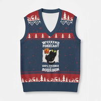 Funny Cat Drinking V-Neck Knit Sweater Vest Weekend Forecast 100% Chance Of Bourbon - Wonder Print Shop