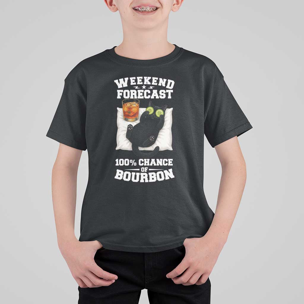 Funny Cat Drinking T Shirt For Kid Weekend Forecast 100% Chance Of Bourbon - Wonder Print Shop