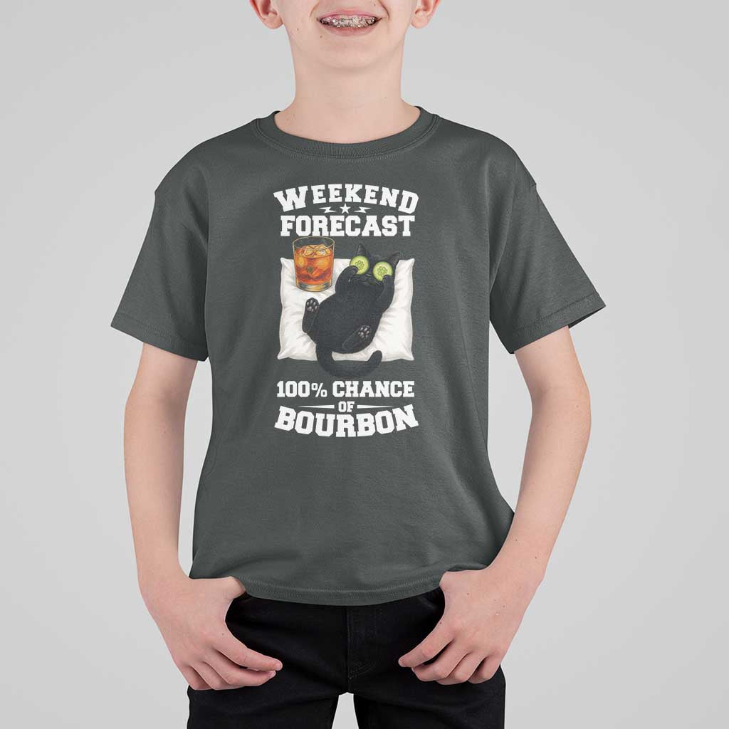 Funny Cat Drinking T Shirt For Kid Weekend Forecast 100% Chance Of Bourbon - Wonder Print Shop
