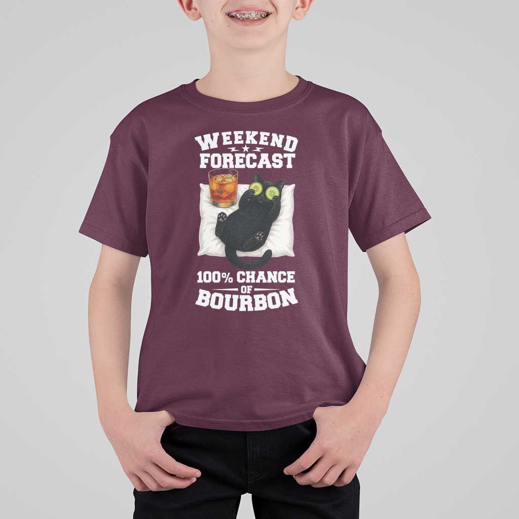 Funny Cat Drinking T Shirt For Kid Weekend Forecast 100% Chance Of Bourbon - Wonder Print Shop