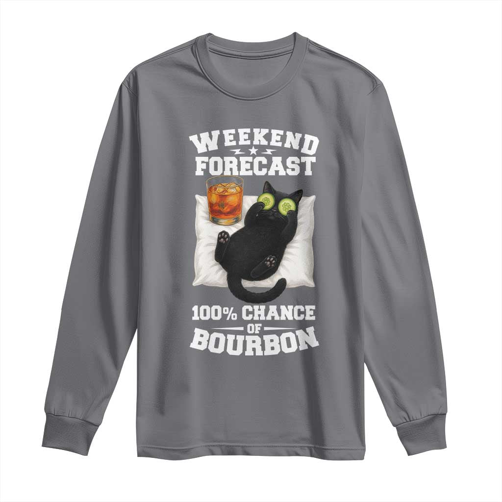 Funny Cat Drinking Long Sleeve Shirt Weekend Forecast 100% Chance Of Bourbon - Wonder Print Shop