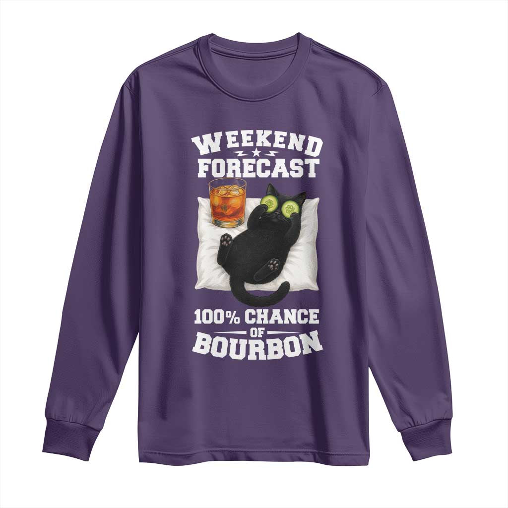 Funny Cat Drinking Long Sleeve Shirt Weekend Forecast 100% Chance Of Bourbon - Wonder Print Shop