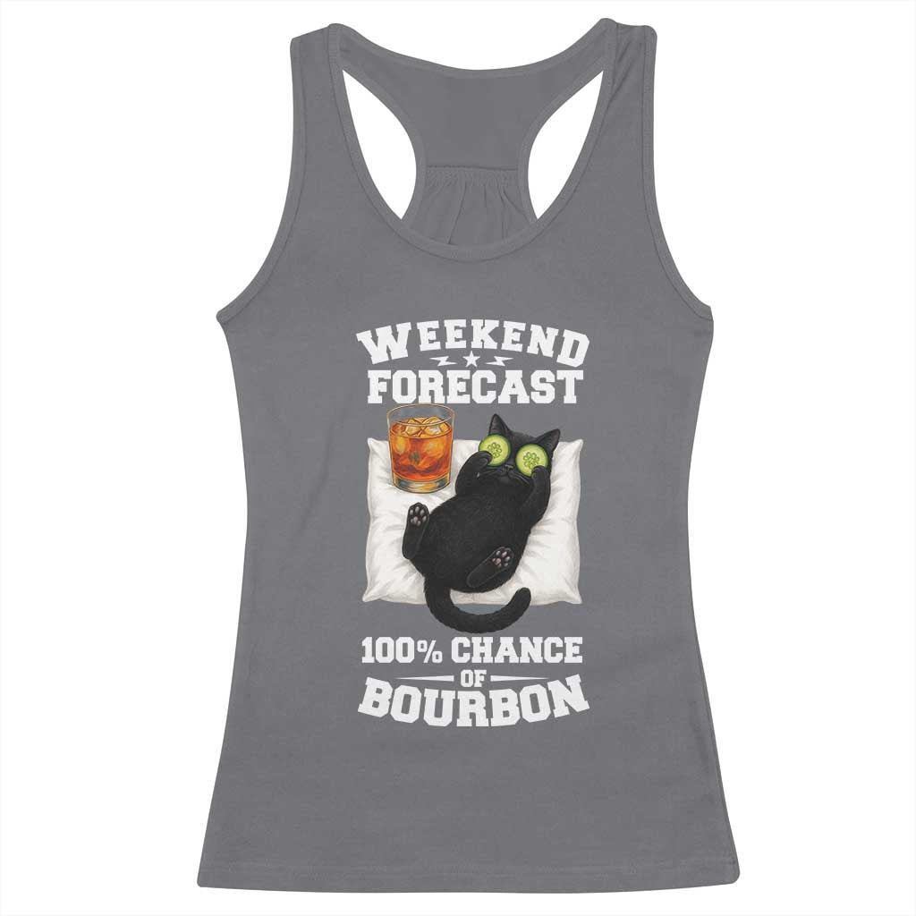 Funny Cat Drinking Racerback Tank Top Weekend Forecast 100% Chance Of Bourbon - Wonder Print Shop