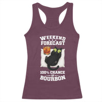 Funny Cat Drinking Racerback Tank Top Weekend Forecast 100% Chance Of Bourbon - Wonder Print Shop