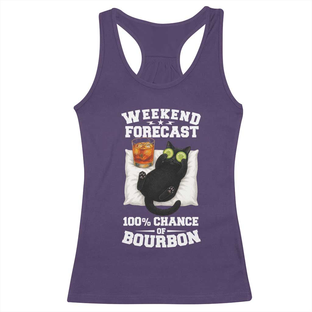 Funny Cat Drinking Racerback Tank Top Weekend Forecast 100% Chance Of Bourbon - Wonder Print Shop