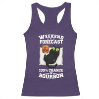 Funny Cat Drinking Racerback Tank Top Weekend Forecast 100% Chance Of Bourbon - Wonder Print Shop
