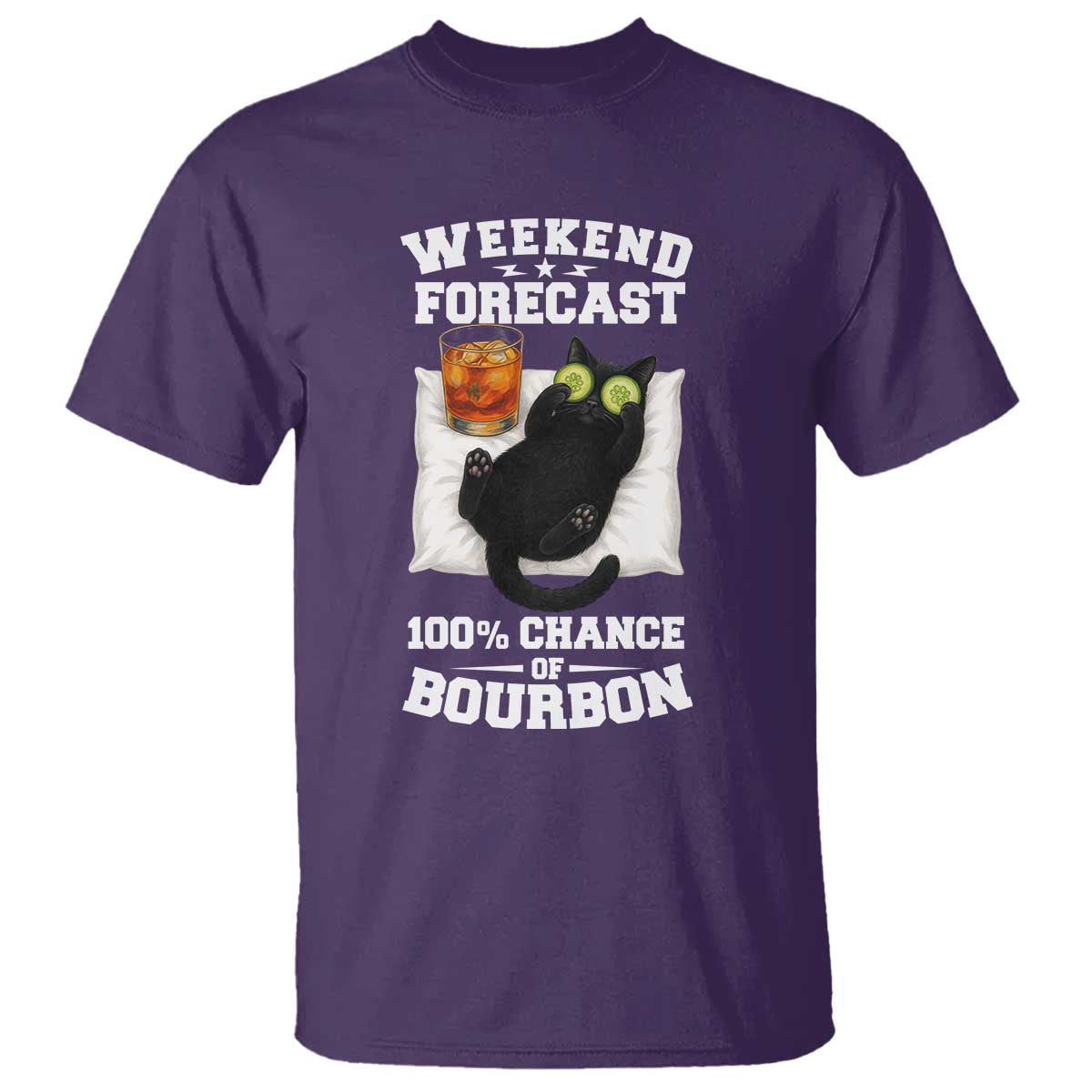 Funny Cat Drinking T Shirt Weekend Forecast 100% Chance Of Bourbon - Wonder Print Shop