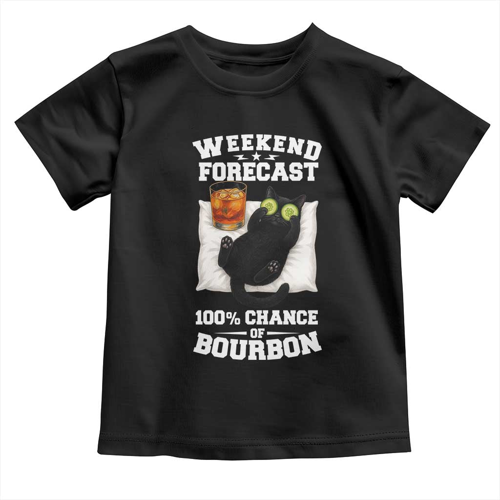 Funny Cat Drinking Toddler T Shirt Weekend Forecast 100% Chance Of Bourbon - Wonder Print Shop
