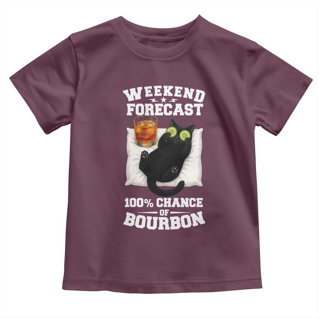 Funny Cat Drinking Toddler T Shirt Weekend Forecast 100% Chance Of Bourbon - Wonder Print Shop