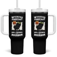 Funny Cat Drinking Tumbler With Handle Weekend Forecast 100% Chance Of Bourbon