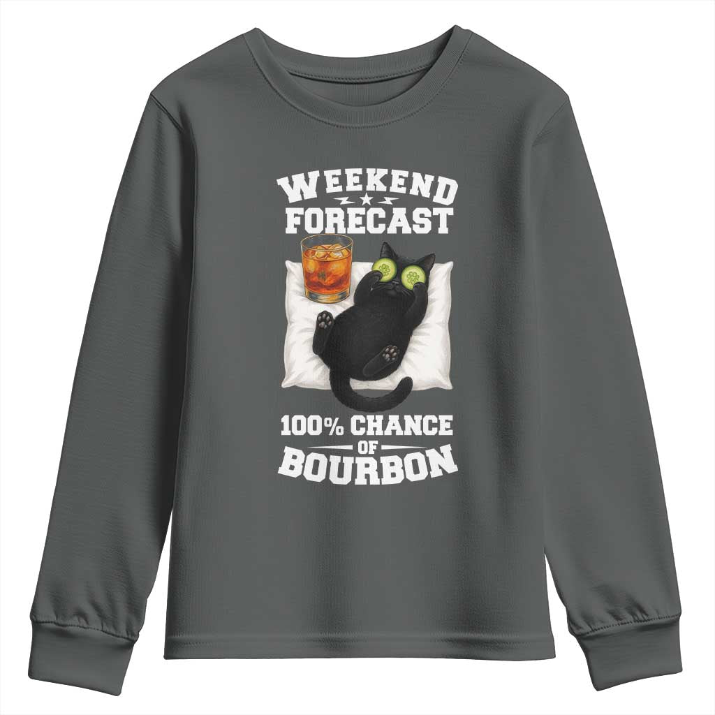 Funny Cat Drinking Youth Sweatshirt Weekend Forecast 100% Chance Of Bourbon - Wonder Print Shop