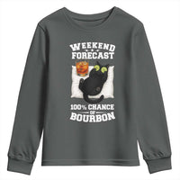 Funny Cat Drinking Youth Sweatshirt Weekend Forecast 100% Chance Of Bourbon - Wonder Print Shop