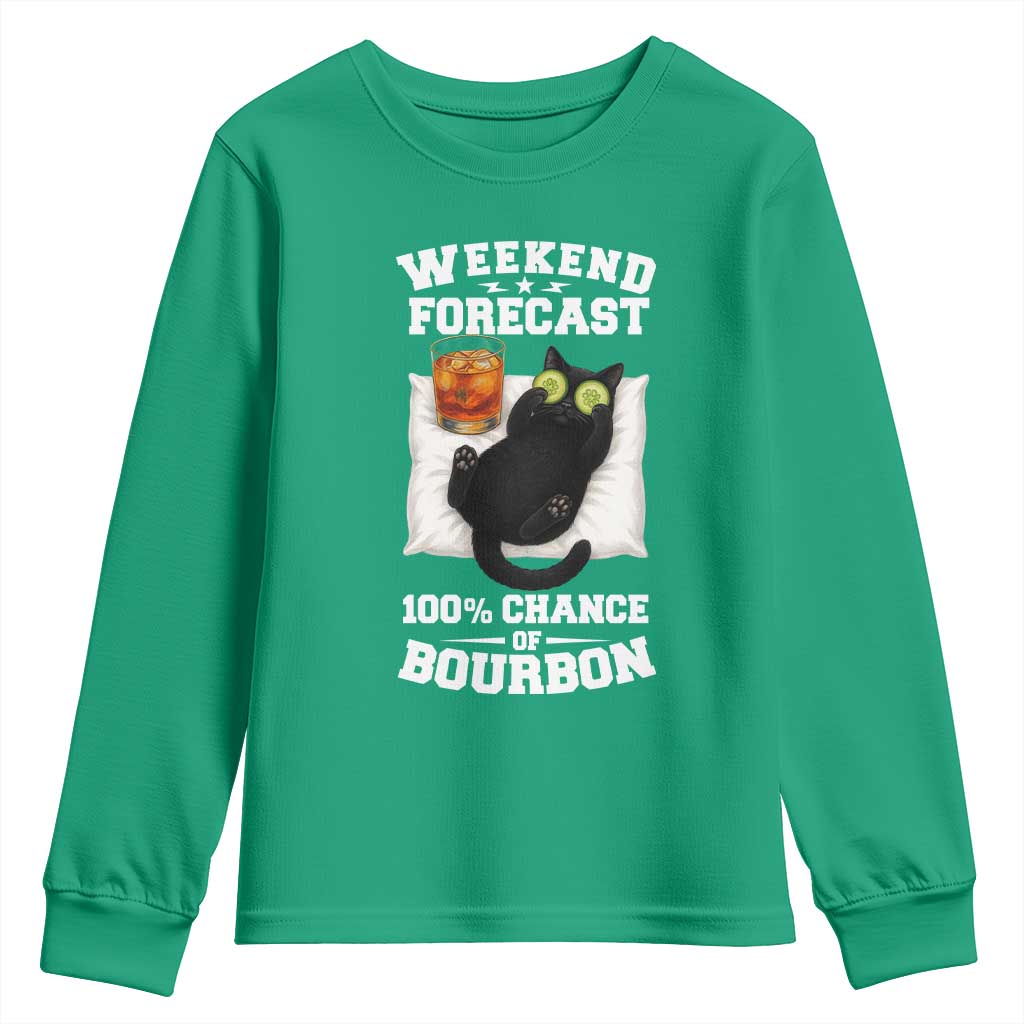 Funny Cat Drinking Youth Sweatshirt Weekend Forecast 100% Chance Of Bourbon - Wonder Print Shop