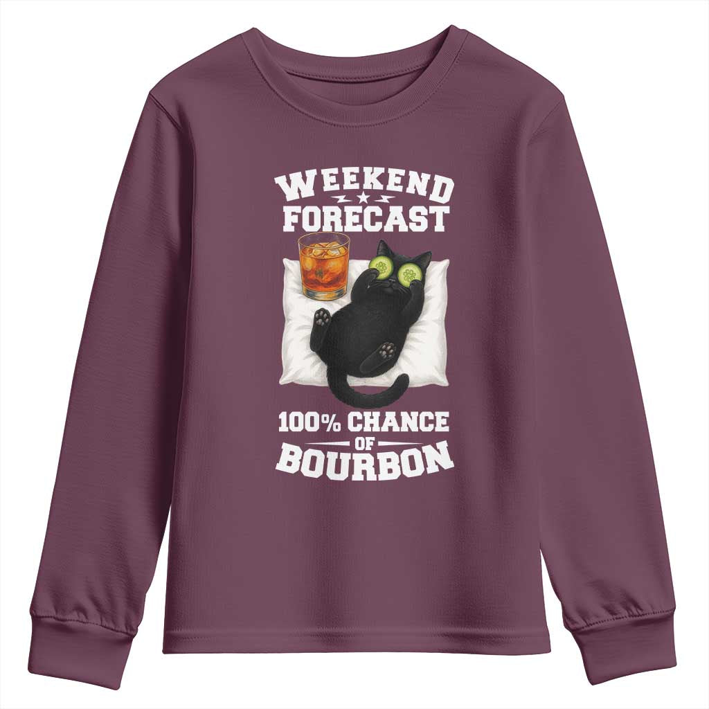 Funny Cat Drinking Youth Sweatshirt Weekend Forecast 100% Chance Of Bourbon - Wonder Print Shop