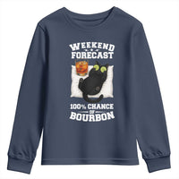 Funny Cat Drinking Youth Sweatshirt Weekend Forecast 100% Chance Of Bourbon - Wonder Print Shop