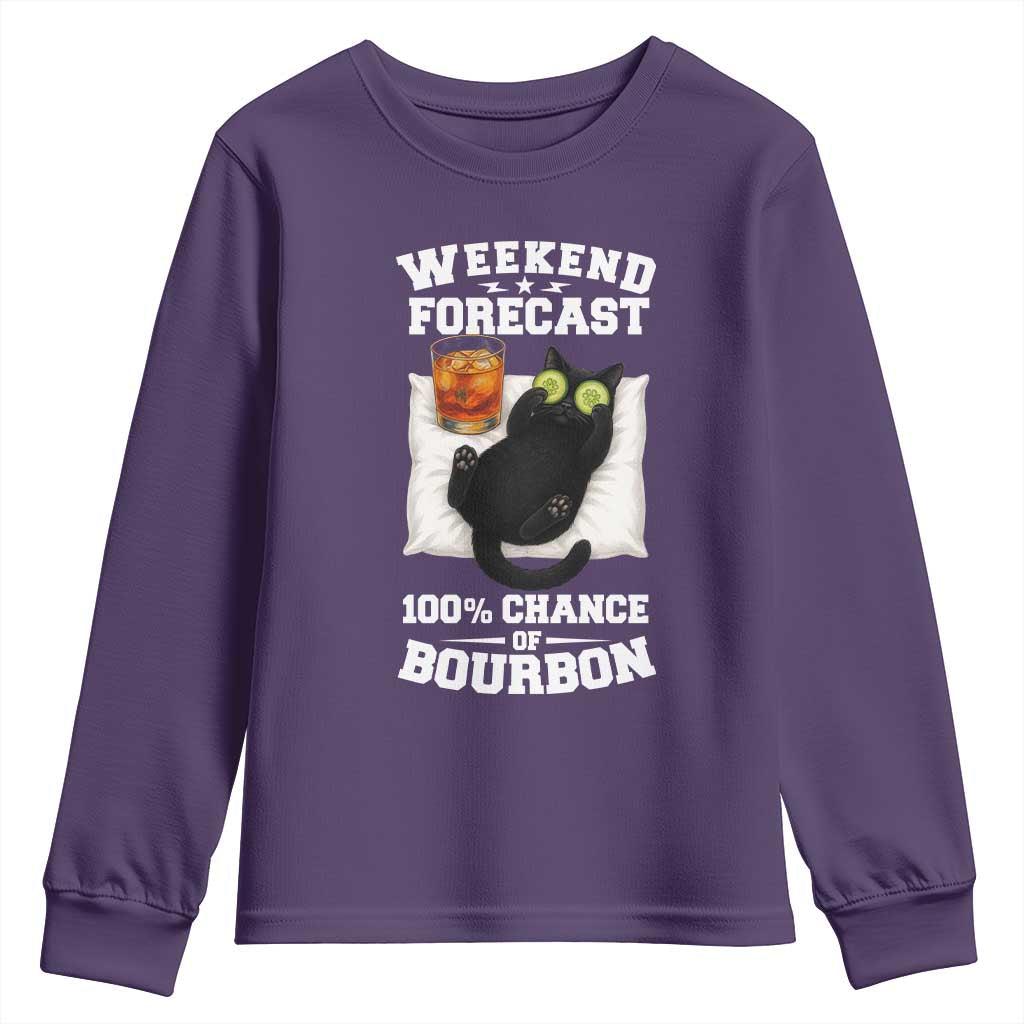 Funny Cat Drinking Youth Sweatshirt Weekend Forecast 100% Chance Of Bourbon - Wonder Print Shop