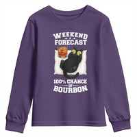 Funny Cat Drinking Youth Sweatshirt Weekend Forecast 100% Chance Of Bourbon - Wonder Print Shop