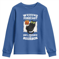 Funny Cat Drinking Youth Sweatshirt Weekend Forecast 100% Chance Of Bourbon - Wonder Print Shop