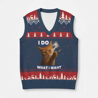 Funny Smoking Cat V-Neck Knit Sweater Vest I Do What I Want Sarcastic Cats Meme - Wonder Print Shop