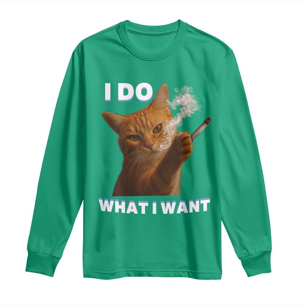 Funny Smoking Cat Long Sleeve Shirt I Do What I Want Sarcastic Cats Meme - Wonder Print Shop