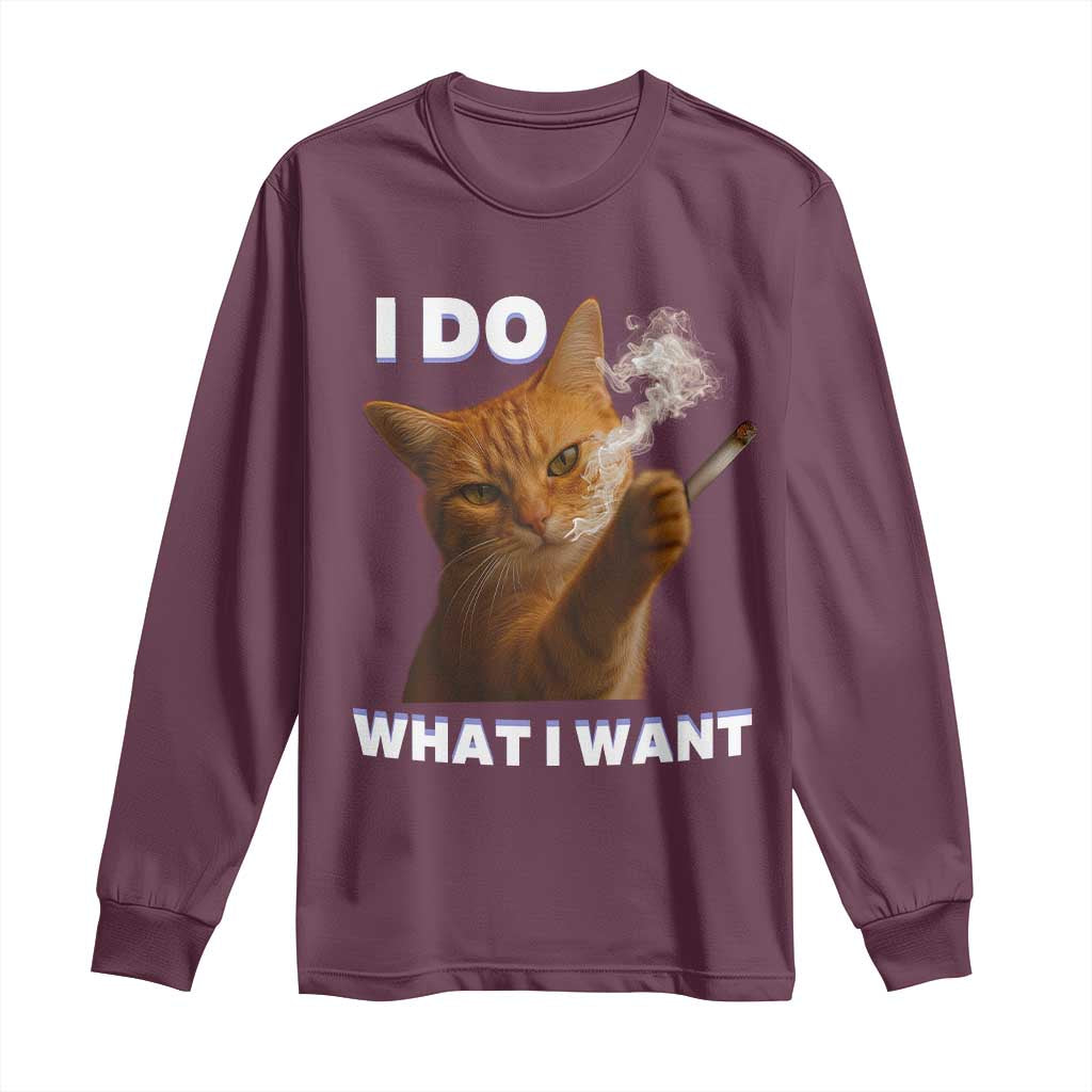 Funny Smoking Cat Long Sleeve Shirt I Do What I Want Sarcastic Cats Meme - Wonder Print Shop