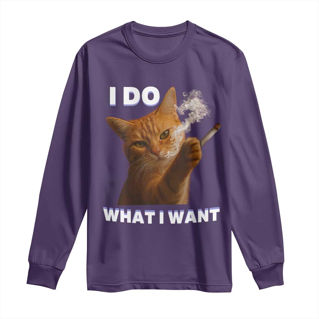 Funny Smoking Cat Long Sleeve Shirt I Do What I Want Sarcastic Cats Meme - Wonder Print Shop