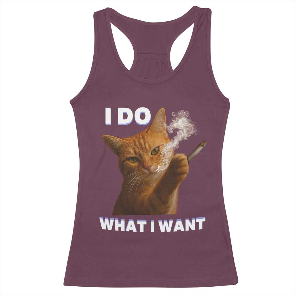 Funny Smoking Cat Racerback Tank Top I Do What I Want Sarcastic Cats Meme - Wonder Print Shop