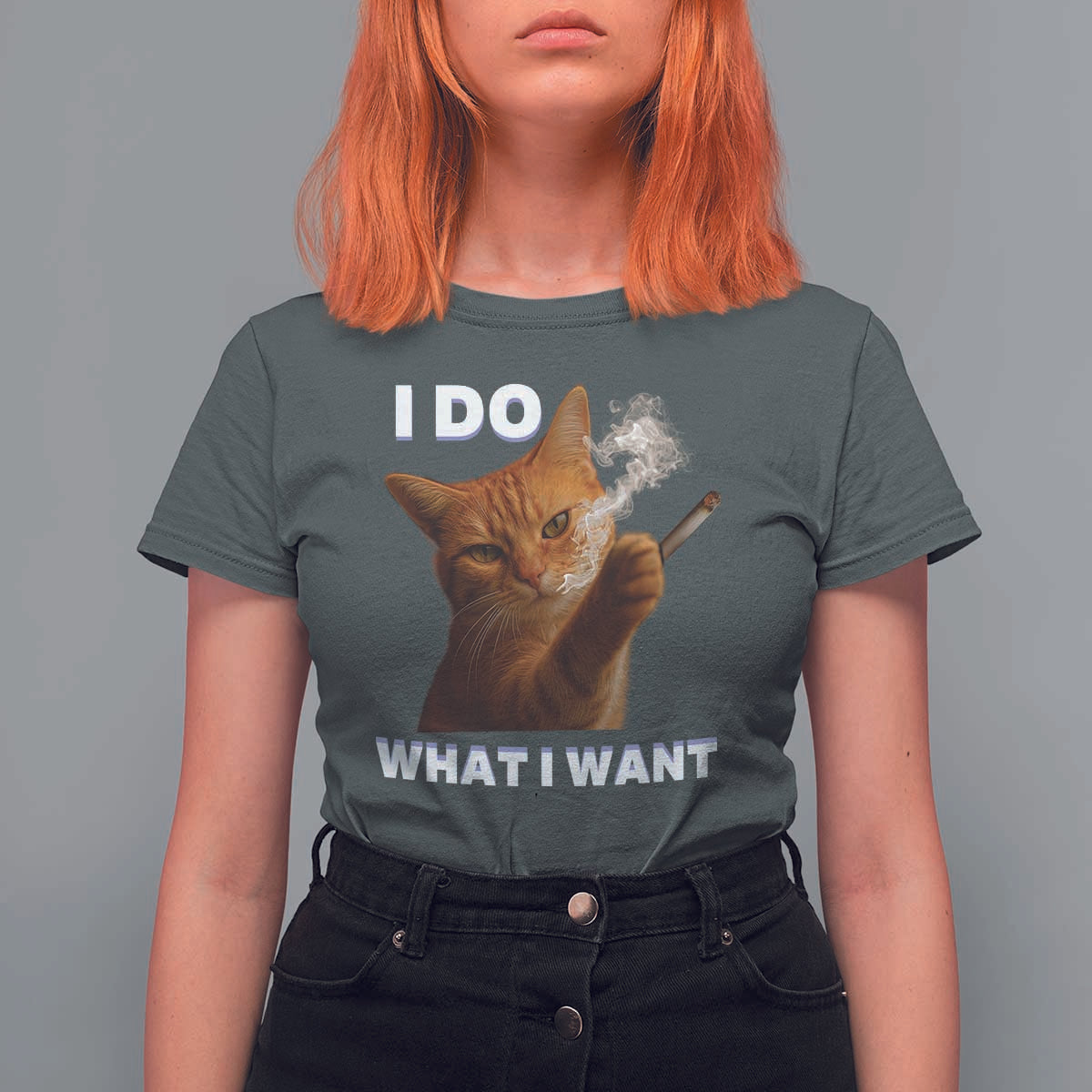 Funny Smoking Cat T Shirt For Women I Do What I Want Sarcastic Cats Meme - Wonder Print Shop