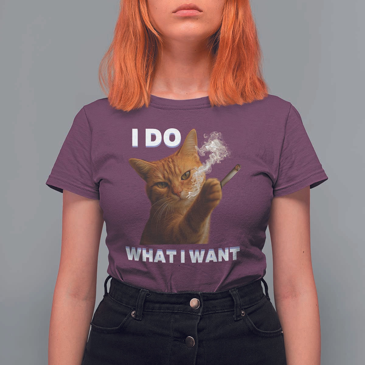 Funny Smoking Cat T Shirt For Women I Do What I Want Sarcastic Cats Meme - Wonder Print Shop
