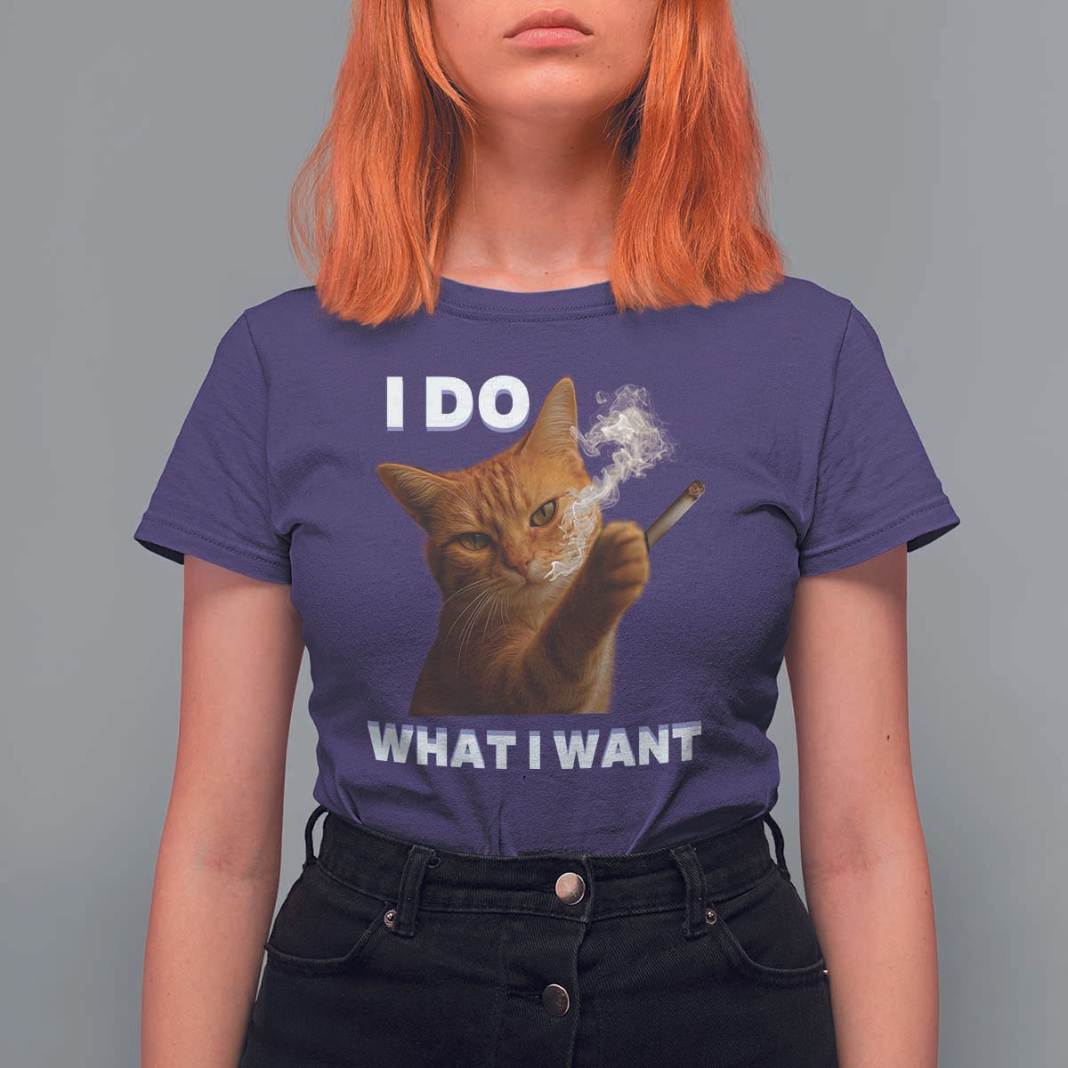 Funny Smoking Cat T Shirt For Women I Do What I Want Sarcastic Cats Meme - Wonder Print Shop
