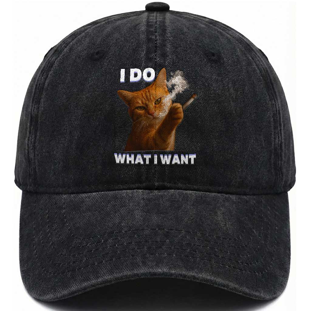 Funny Smoking Cat Washed Cotton Baseball Cap I Do What I Want Sarcastic Cats Meme