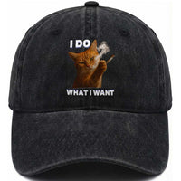 Funny Smoking Cat Washed Cotton Baseball Cap I Do What I Want Sarcastic Cats Meme