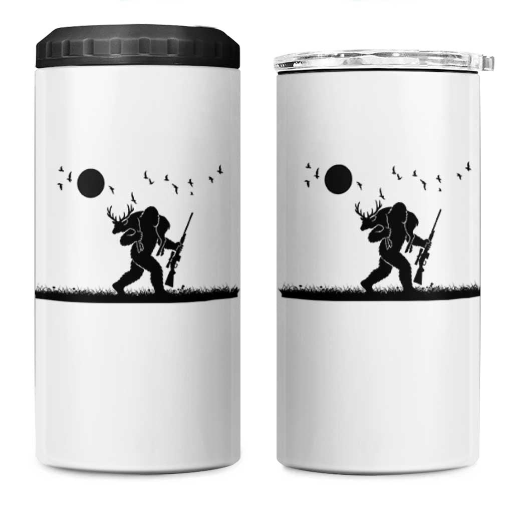 Bigfoot Hunting With Rifle 4 in 1 Can Cooler Tumbler Funny Outdoor Hunter Gift