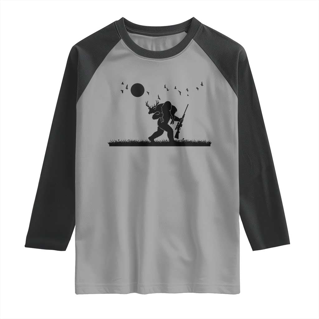 Bigfoot Hunting With Rifle Raglan Shirt Funny Outdoor Hunter Gift - Wonder Print Shop
